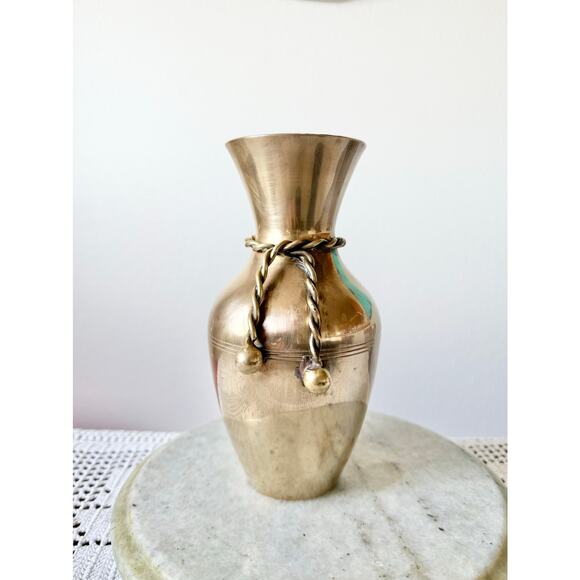 Brass Vase with Rope Tassel Detail - 7" - Picture 1 of 7